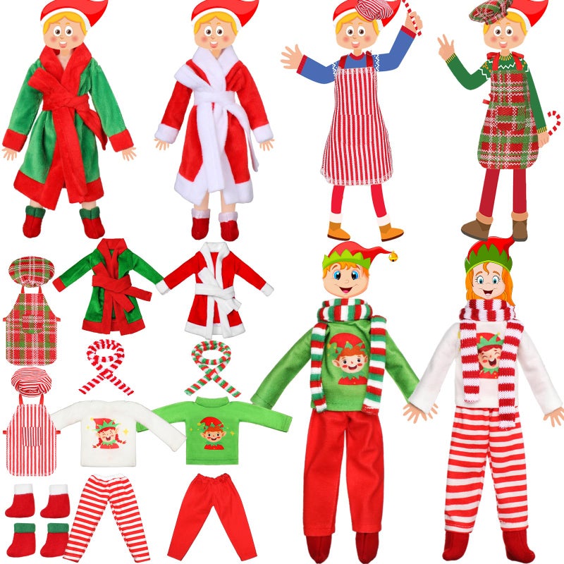 Jenaai 12 Pieces Christmas Elf Clothes Accessories Set Mini Outfit Include Elf Skirt Fluffy Vest Bathrobe Swing Sleeping Bag Scarf Apron Hats SocksCasual Style - Image 2