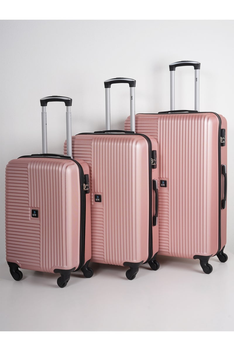 KTMC 3-Piece Luggage Set, ABS Material, Lightweight, 360° Rotated 4-Wheels, Tough Suitcase for Travel, Sizes 20/24/28 inches Rose Gold - Image 1