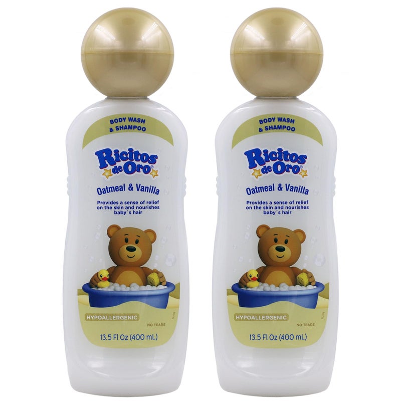 Ricitos de Oro Baby Shampoo and Body Wash, Formula with Oats and Vanilla, Hypoallergenic, Tear-Free Body Wash and Shampoo, 2-Pack of 13.5 Fl Oz Each, 2 Bottles - Image 1