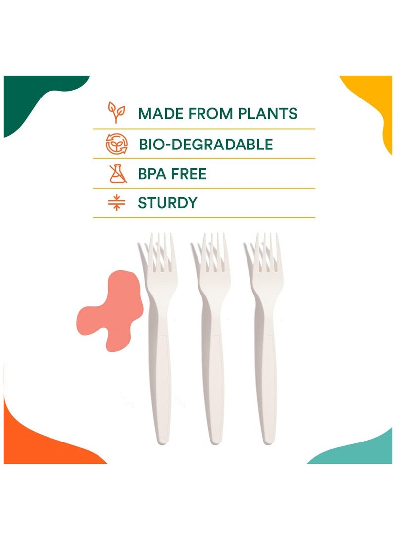 ECO SOUL 50 Piece Spoon & Fork Disposable Cutlery set - Compostable Premium Grade cutlery  Set I 100% Eco Friendly Disposable Spoon Fork Set Combo Pack of 50 Strong and Durable Utensils Cutlery I Microwave & Oven Safe - Image 3
