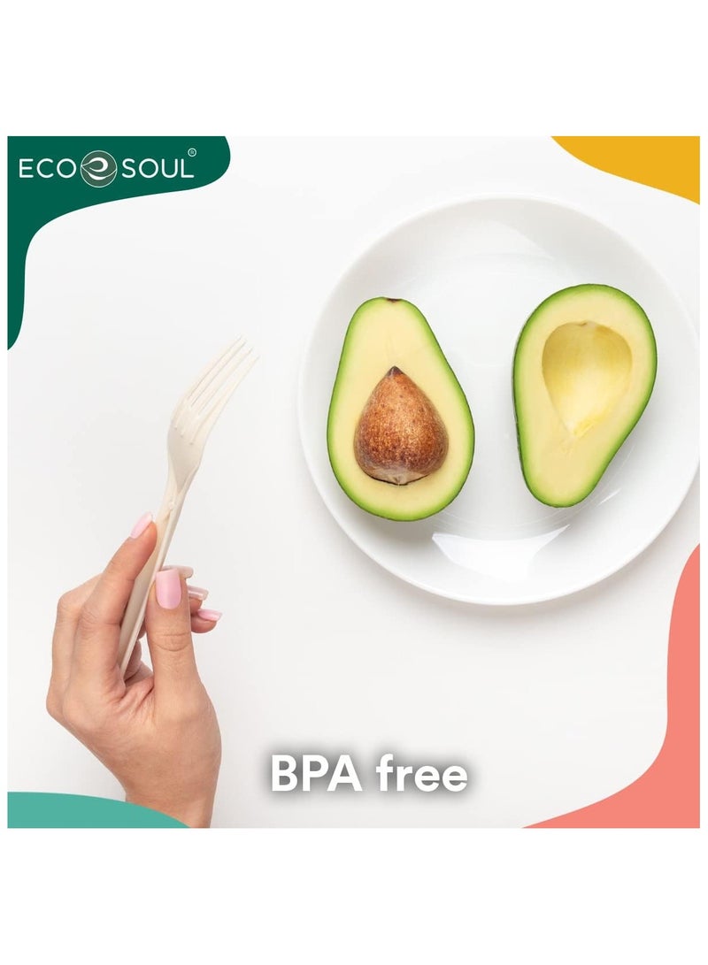 ECO SOUL 50 Piece Spoon & Fork Disposable Cutlery set - Compostable Premium Grade cutlery  Set I 100% Eco Friendly Disposable Spoon Fork Set Combo Pack of 50 Strong and Durable Utensils Cutlery I Microwave & Oven Safe - Image 4
