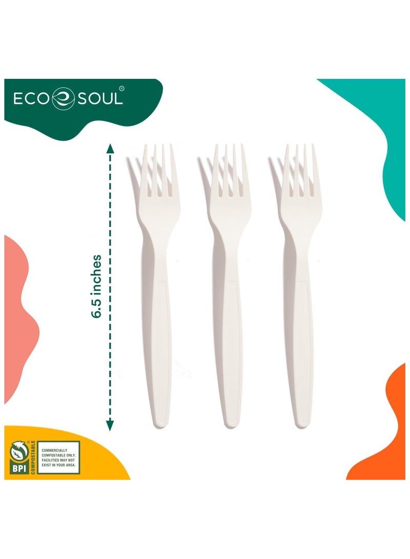 ECO SOUL 50 Piece Spoon & Fork Disposable Cutlery set - Compostable Premium Grade cutlery  Set I 100% Eco Friendly Disposable Spoon Fork Set Combo Pack of 50 Strong and Durable Utensils Cutlery I Microwave & Oven Safe - Image 2
