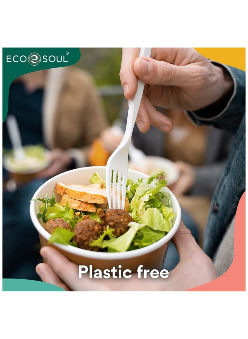 ECO SOUL 50 Piece Spoon & Fork Disposable Cutlery set - Compostable Premium Grade cutlery  Set I 100% Eco Friendly Disposable Spoon Fork Set Combo Pack of 50 Strong and Durable Utensils Cutlery I Microwave & Oven Safe - Image 5