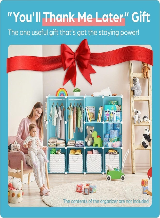 BRIGATTES Plastic Wardrobe for Kids, Baby Cupboard for Storage, 12 Cubes Almirah, Cupboard for Clothes, Collapsible Wardrobe for Baby Clothes/Toy/Book for Kids Bedroom - Blue- KTN2 - Image 5