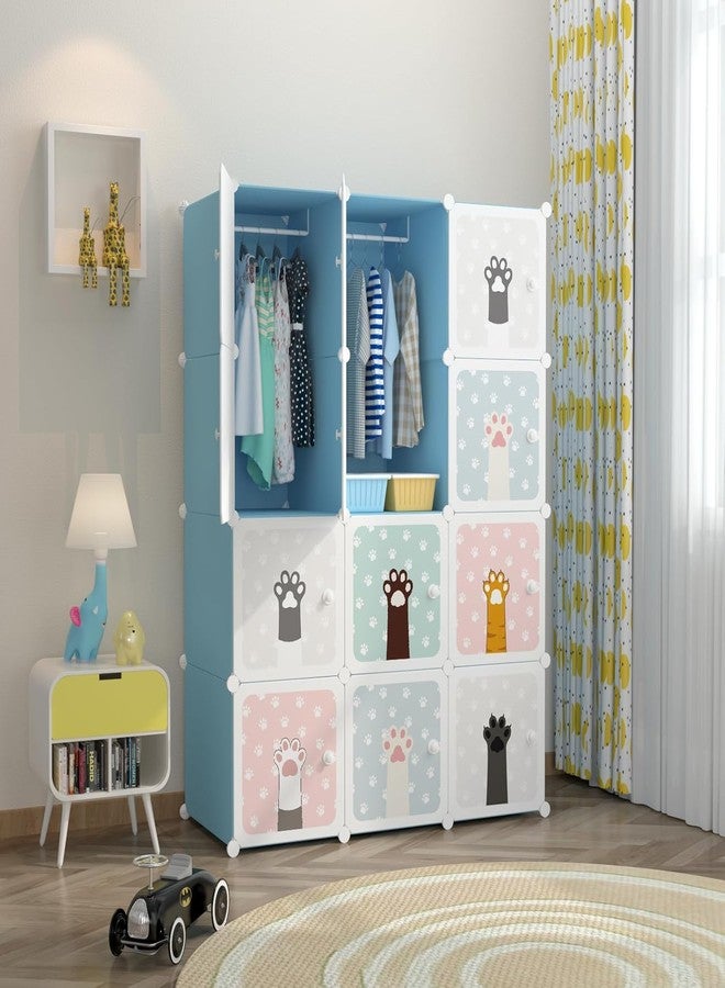 BRIGATTES Plastic Wardrobe for Kids, Baby Cupboard for Storage, 12 Cubes Almirah, Cupboard for Clothes, Collapsible Wardrobe for Baby Clothes/Toy/Book for Kids Bedroom - Blue- KTN2 - Image 1