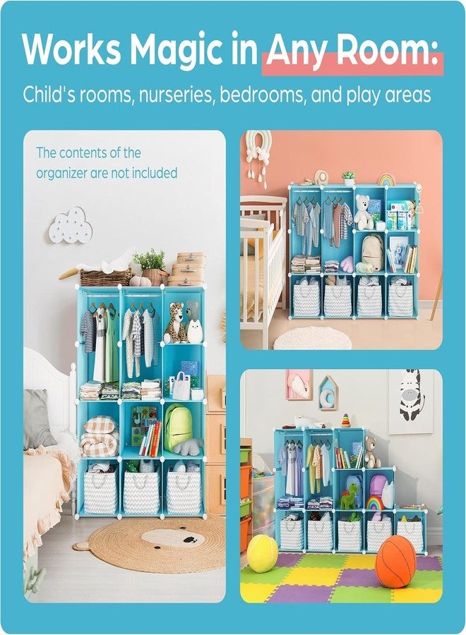 BRIGATTES Plastic Wardrobe for Kids, Baby Cupboard for Storage, 12 Cubes Almirah, Cupboard for Clothes, Collapsible Wardrobe for Baby Clothes/Toy/Book for Kids Bedroom - Blue- KTN2 - Image 3