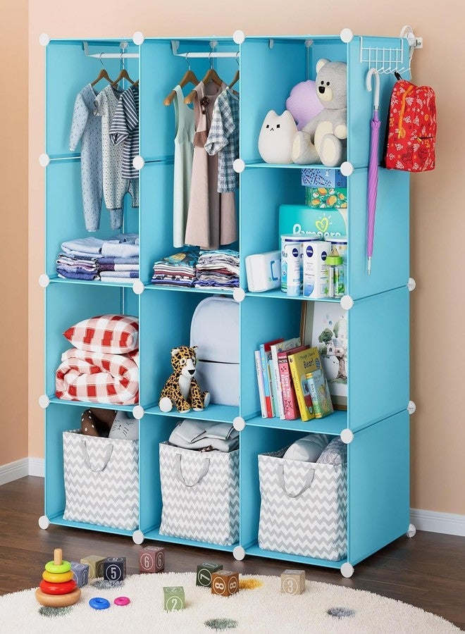 BRIGATTES Plastic Wardrobe for Kids, Baby Cupboard for Storage, 12 Cubes Almirah, Cupboard for Clothes, Collapsible Wardrobe for Baby Clothes/Toy/Book for Kids Bedroom - Blue- KTN2 - Image 2