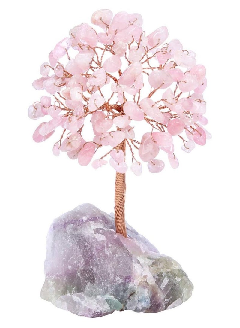 Excefore Rose Quartz Crystal Tree Feng Shui Money Tree Healing Stones Gem Natural Gemstones Bonsai Chakra Tree of Life Ornaments Home Office Table Decoration Spiritual Good Luck Gift - Image 1