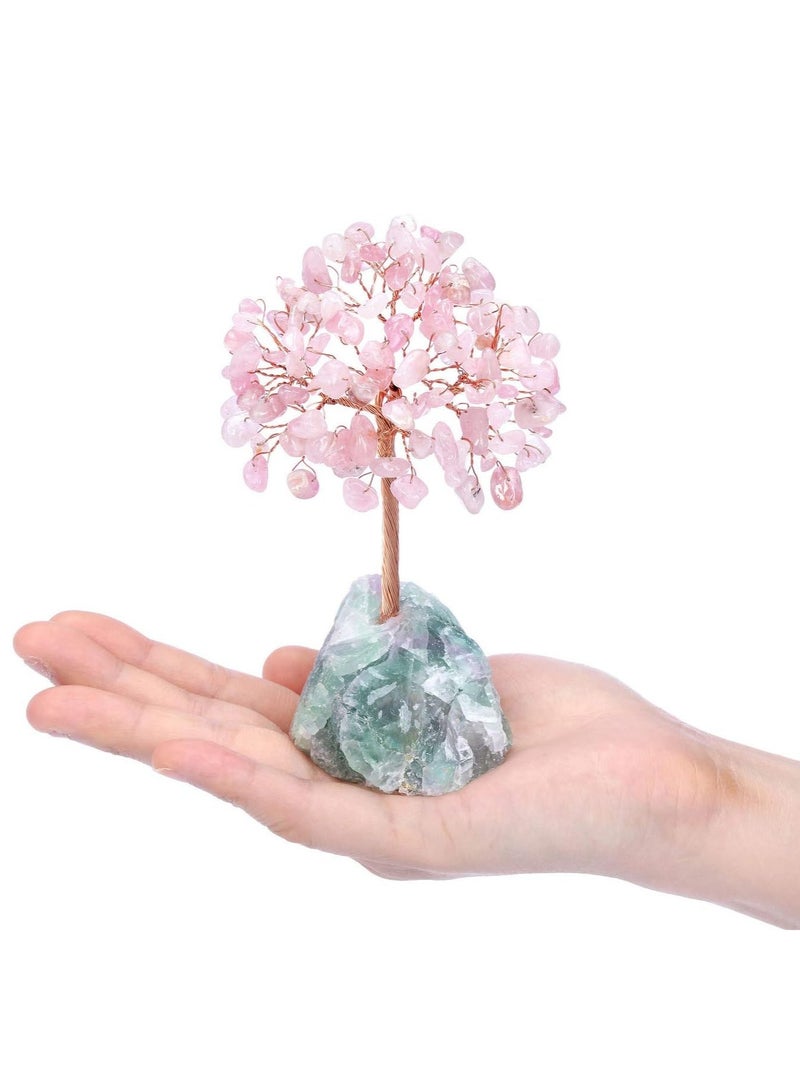 Excefore Rose Quartz Crystal Tree Feng Shui Money Tree Healing Stones Gem Natural Gemstones Bonsai Chakra Tree of Life Ornaments Home Office Table Decoration Spiritual Good Luck Gift - Image 2