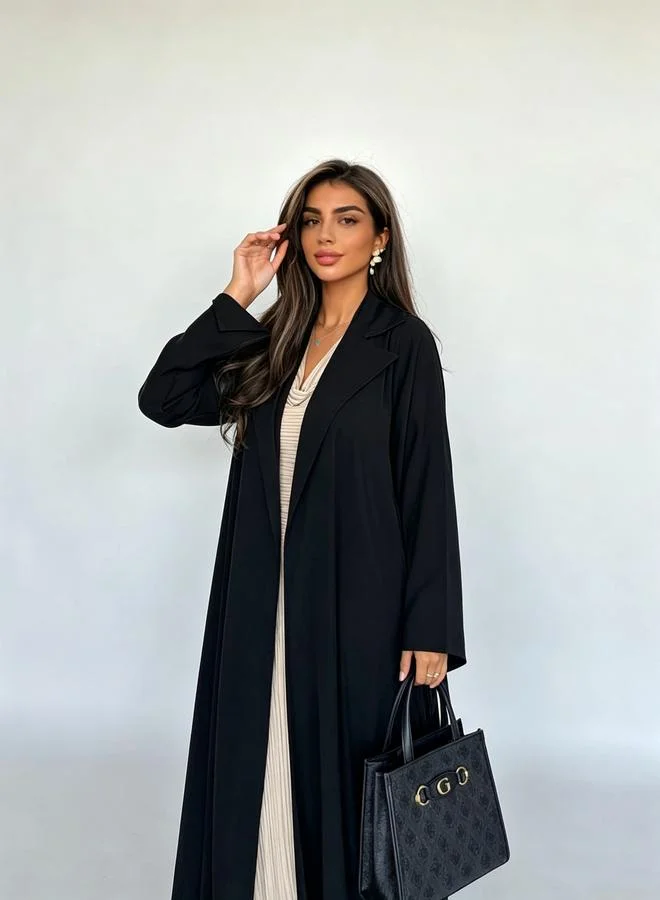 تايك تو عباية سادة بكسرات - أسود