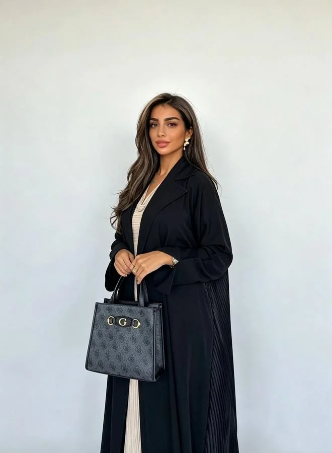 تايك تو عباية سادة بكسرات - أسود
