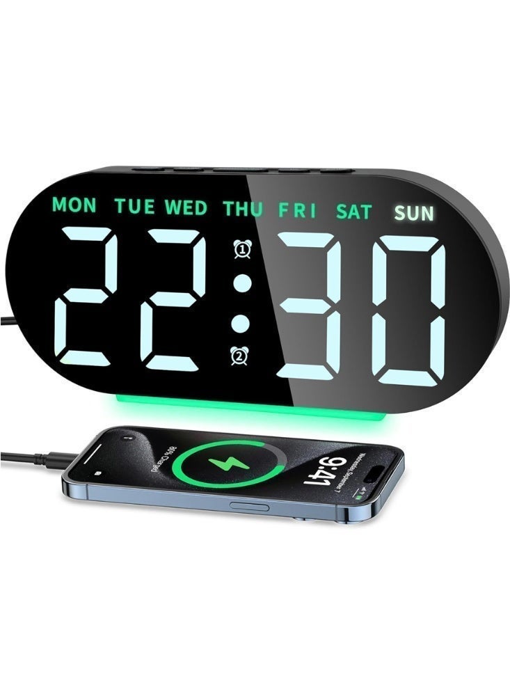 Aurrako 6.8'' Digital Alarm Clock, Necomi LED Digital Clock with Ambient Light, with Day/Date/Temperature / 12 / 24H / Dual Alarm/Snooze, Bedside Desk Table Clock, for Office Bedroom Kids Elderly - Image 2