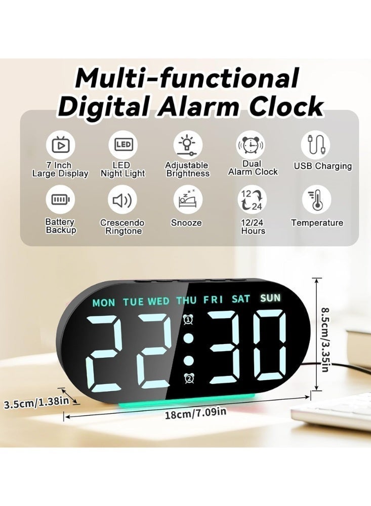 Aurrako 6.8'' Digital Alarm Clock, Necomi LED Digital Clock with Ambient Light, with Day/Date/Temperature / 12 / 24H / Dual Alarm/Snooze, Bedside Desk Table Clock, for Office Bedroom Kids Elderly - Image 4