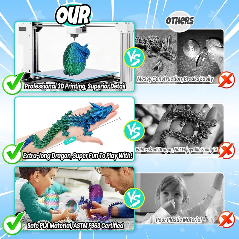 3D Printed Dragon Egg, Mystery Crystal Dragon Egg Fidget Toys Surprise, Articulated Crystal Dragon Eggs with Dragon Inside (Laser Green) - Image 3