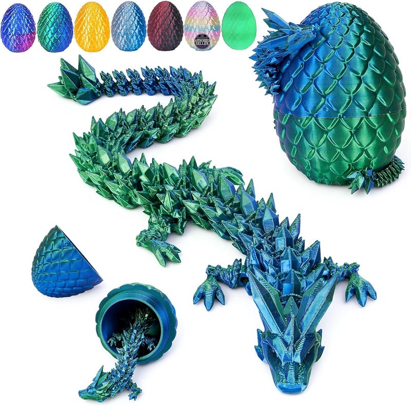 3D Printed Dragon Egg, Mystery Crystal Dragon Egg Fidget Toys Surprise, Articulated Crystal Dragon Eggs with Dragon Inside (Laser Green) - Image 1