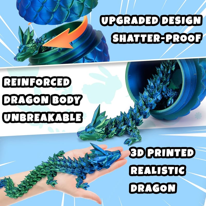 3D Printed Dragon Egg, Mystery Crystal Dragon Egg Fidget Toys Surprise, Articulated Crystal Dragon Eggs with Dragon Inside (Laser Green) - Image 2