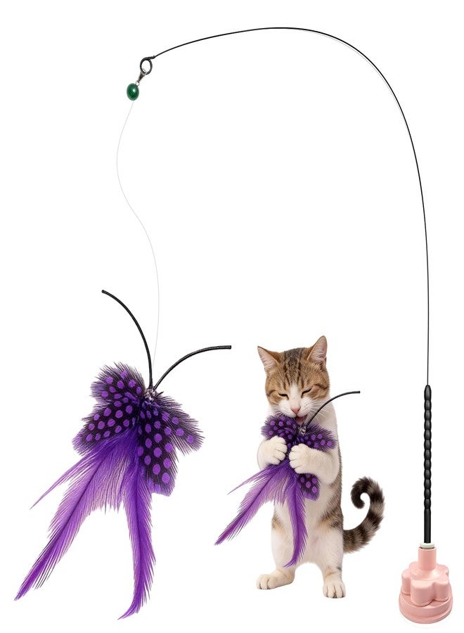 Walfront Cat Toy Teaser Wand with Suction Base, Purple Butterfly Head, Self-Play or Handheld, Keeps Indoor Cats Active, Prevents Destructive Behavior, Fun for Energetic & Overweight Cats - Image 1