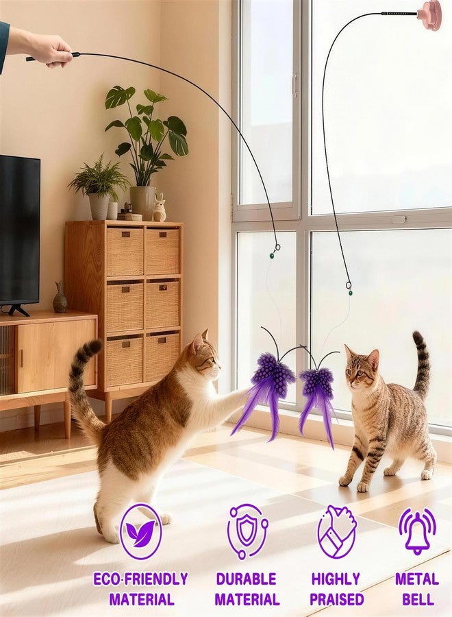 Walfront Cat Toy Teaser Wand with Suction Base, Purple Butterfly Head, Self-Play or Handheld, Keeps Indoor Cats Active, Prevents Destructive Behavior, Fun for Energetic & Overweight Cats - Image 2