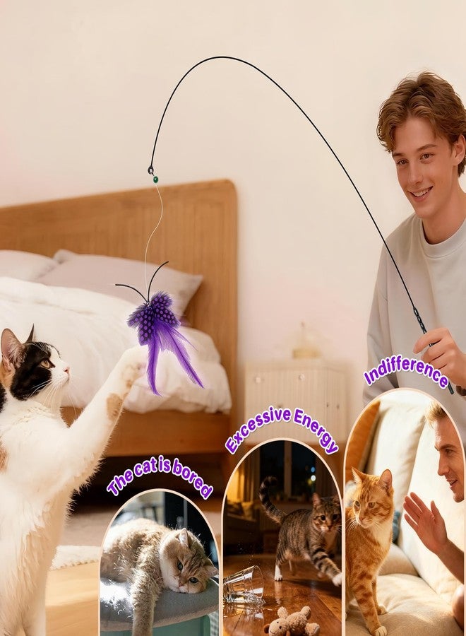 Walfront Cat Toy Teaser Wand with Suction Base, Purple Butterfly Head, Self-Play or Handheld, Keeps Indoor Cats Active, Prevents Destructive Behavior, Fun for Energetic & Overweight Cats - Image 3