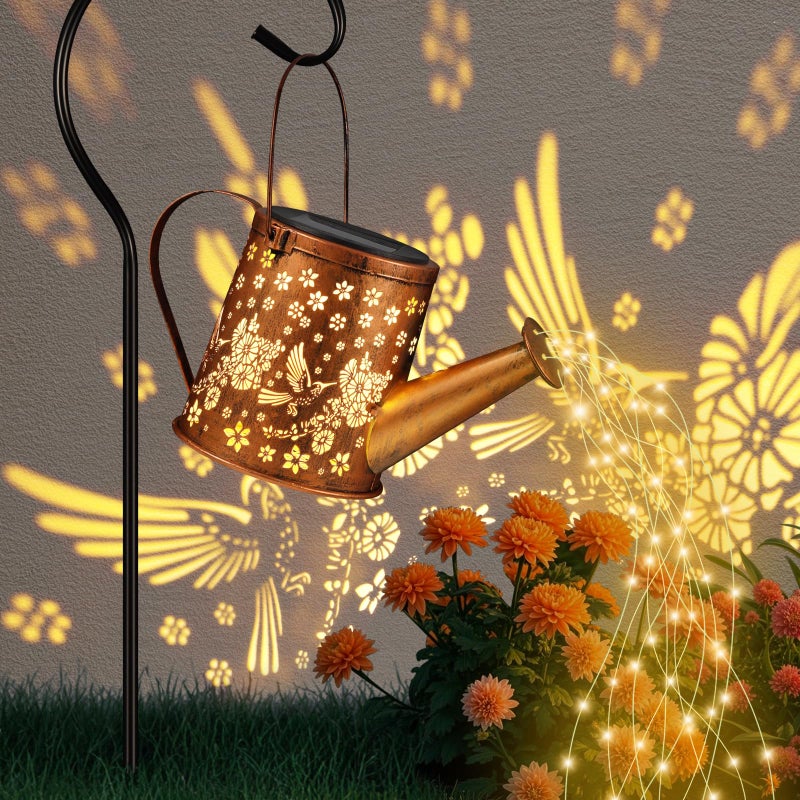 Pawatee Solar Watering Can Light, Solar Powered Hanging Lantern Landscape Lights, Decorative Garden for Yard Waterproof Garden Decor, Gifts for Mom, Grandmaï¼ˆ02-Hummingbirdï¼‰ - Image 1