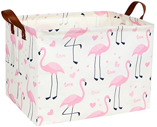 DDBASKET Flamingo Pink Basket Nursery Girl Baby Storage Basket Rectangular Cute Pattern Kids Toy Storage Bin Organizer Book Shelf Basket Baby Girls Flamingo Room DecorLove Flamingo - Image 1