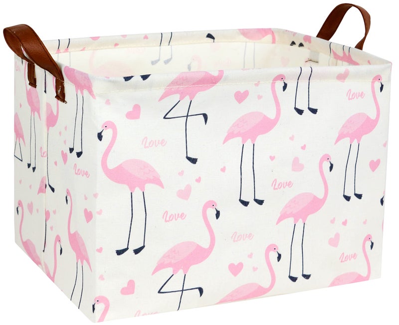 DDBASKET Flamingo Pink Basket Nursery Girl Baby Storage Basket Rectangular Cute Pattern Kids Toy Storage Bin Organizer Book Shelf Basket Baby Girls Flamingo Room DecorLove Flamingo - Image 2