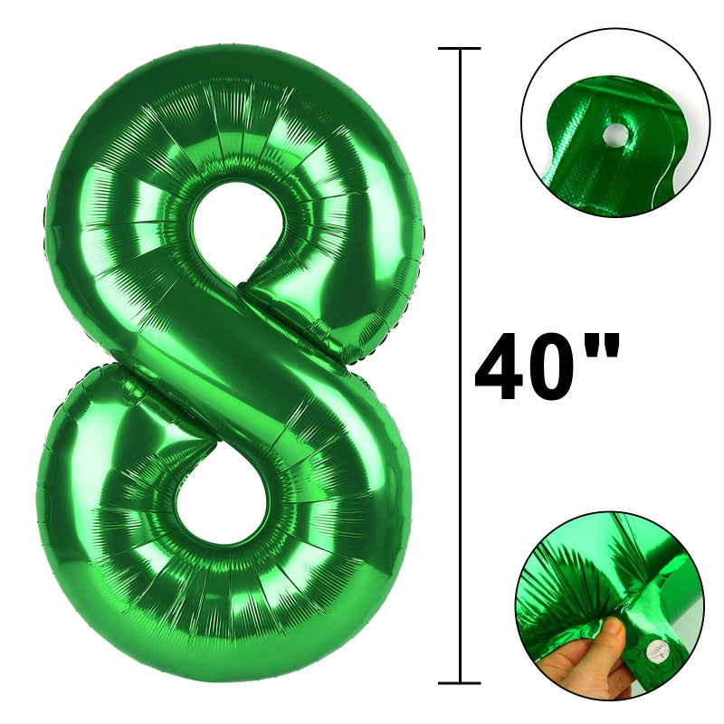 Kelfuoya 40 Inch Balloon Number 8 Green, Large Foil Green Number Balloons 8 18 28 for Girls Women, Digital 8 Helium Balloons for 80 88 Birthday Party Supplies Anniversary Event Celebration Decorations - Image 2