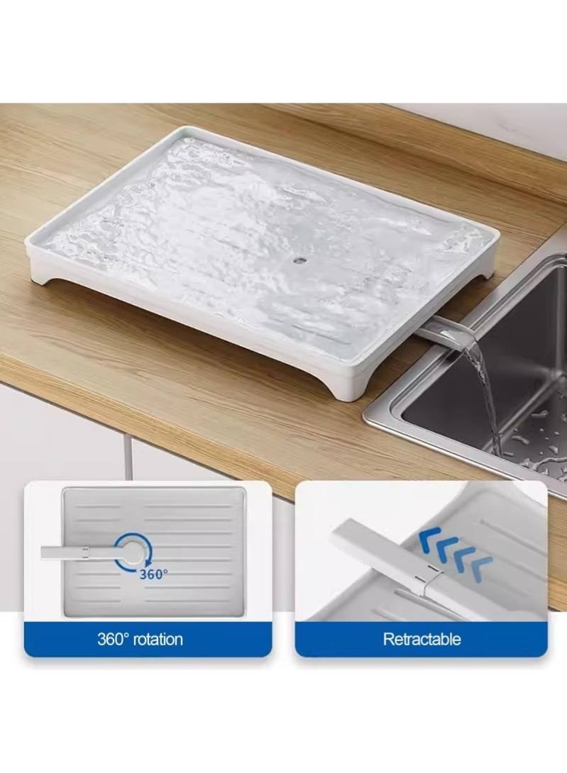 رف تجفيف أطباق فولاذ مقاوم للصدأ، منظم مطبخ يوفر المساحة، مع حامل أدوات وأكواب وصينية تصريف، متعدد الوظائف (أبيض) - Image 4