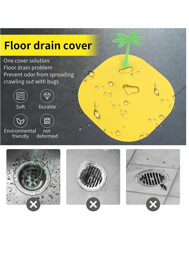 KASTWAVE Silicone Drain Cover Coconut Tree 5.5 in 14 cm 4 Pcs Tub Stopper Floor Anti Odor Mat Drain Cover for Shower Floor Anti Cockroach Deodorizing Drain Cover with Handle for Kitchen Laundry Toilet - Image 5
