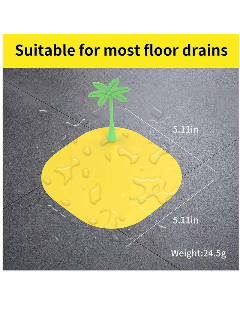 KASTWAVE Silicone Drain Cover Coconut Tree 5.5 in 14 cm 4 Pcs Tub Stopper Floor Anti Odor Mat Drain Cover for Shower Floor Anti Cockroach Deodorizing Drain Cover with Handle for Kitchen Laundry Toilet - Image 2