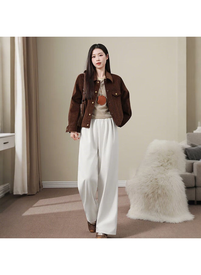 Yishangmei Women's Fleece-lined Casual Pants Autumn Winter New Thickened Wide-leg Pants High Waist Slim Fit Pee Yamamoto Style