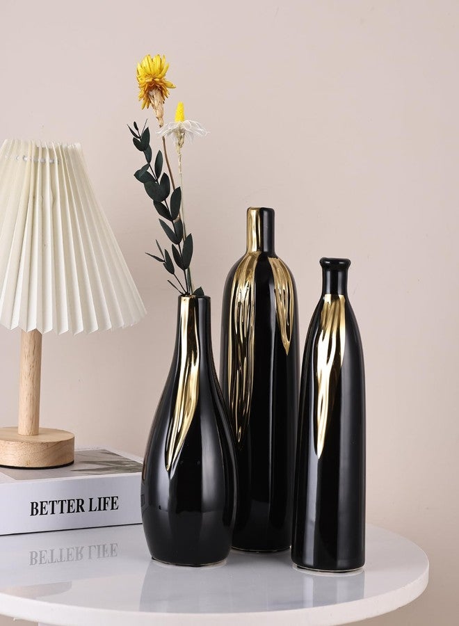 DOVDOV Ceramic Vase 3 Piece Set, Gold and Black Vases for Home Decor, Decorative Vases for Mantel, Shelf and Entryway Decor, Dining Table Centerpieces, Living Rooms, Fireplaces and Kitchen Decor. - Image 4