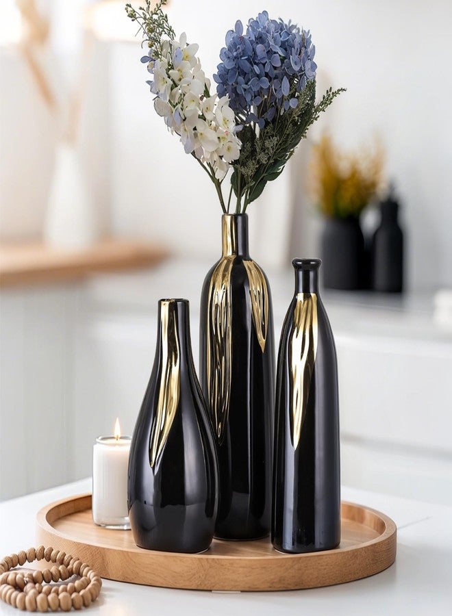 DOVDOV Ceramic Vase 3 Piece Set, Gold and Black Vases for Home Decor, Decorative Vases for Mantel, Shelf and Entryway Decor, Dining Table Centerpieces, Living Rooms, Fireplaces and Kitchen Decor. - Image 3