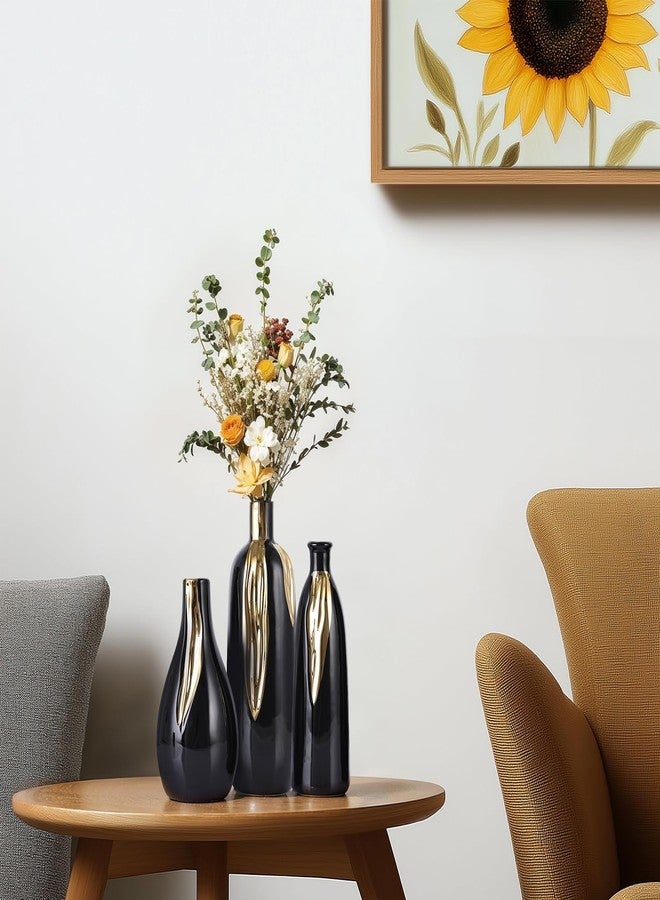 DOVDOV Ceramic Vase 3 Piece Set, Gold and Black Vases for Home Decor, Decorative Vases for Mantel, Shelf and Entryway Decor, Dining Table Centerpieces, Living Rooms, Fireplaces and Kitchen Decor. - Image 2