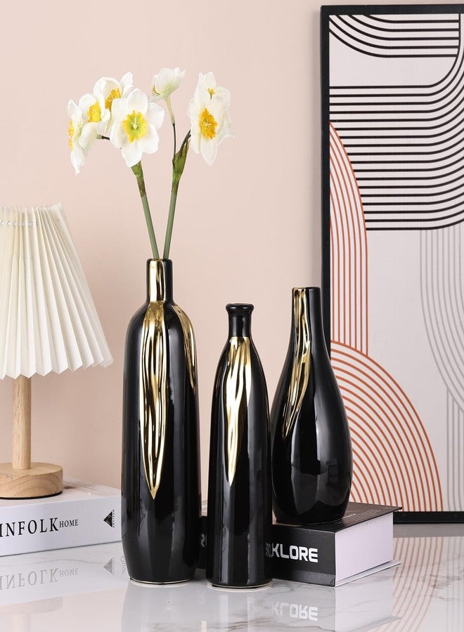 DOVDOV Ceramic Vase 3 Piece Set, Gold and Black Vases for Home Decor, Decorative Vases for Mantel, Shelf and Entryway Decor, Dining Table Centerpieces, Living Rooms, Fireplaces and Kitchen Decor. - Image 5