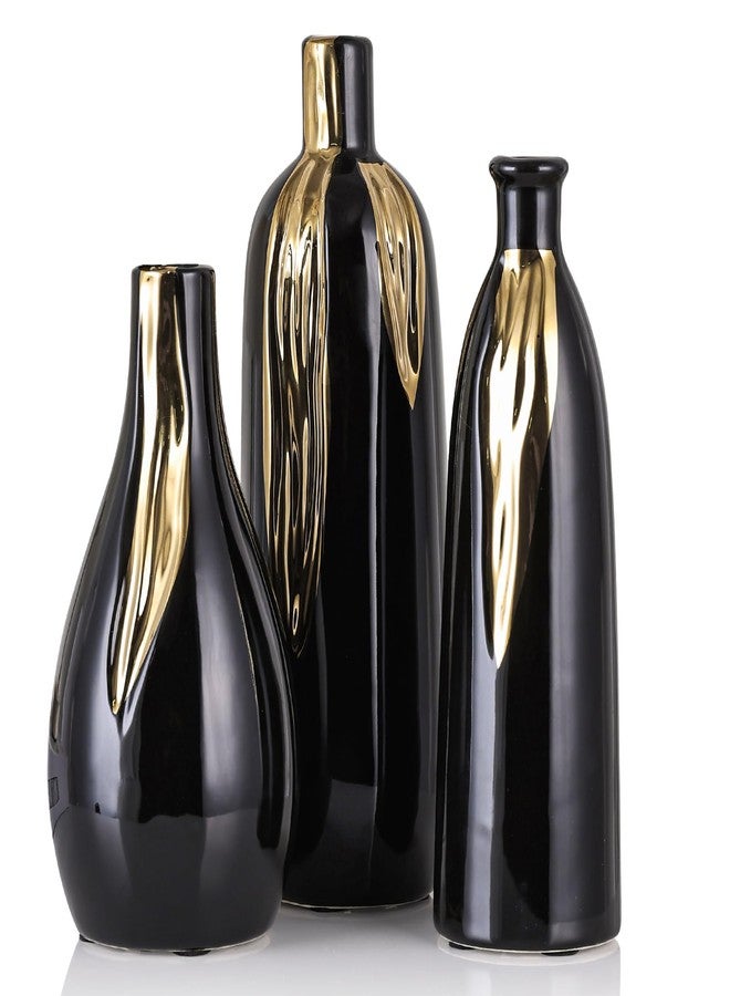 DOVDOV Ceramic Vase 3 Piece Set, Gold and Black Vases for Home Decor, Decorative Vases for Mantel, Shelf and Entryway Decor, Dining Table Centerpieces, Living Rooms, Fireplaces and Kitchen Decor. - Image 1