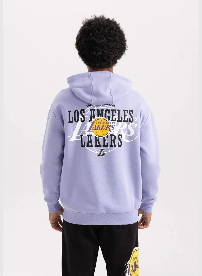DeFacto Man NBA Los Angeles Lakers Licenced Oversize Fit Hooded Long Sleeve Knitted Sweatshirt