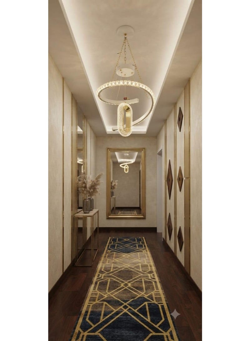 نجفة ليد (LED) مودرن بتصميم حلزوني متداخل باللون الأبيض النقي مع كريستال مضيء وتطعيمات ذهبية - Image 3