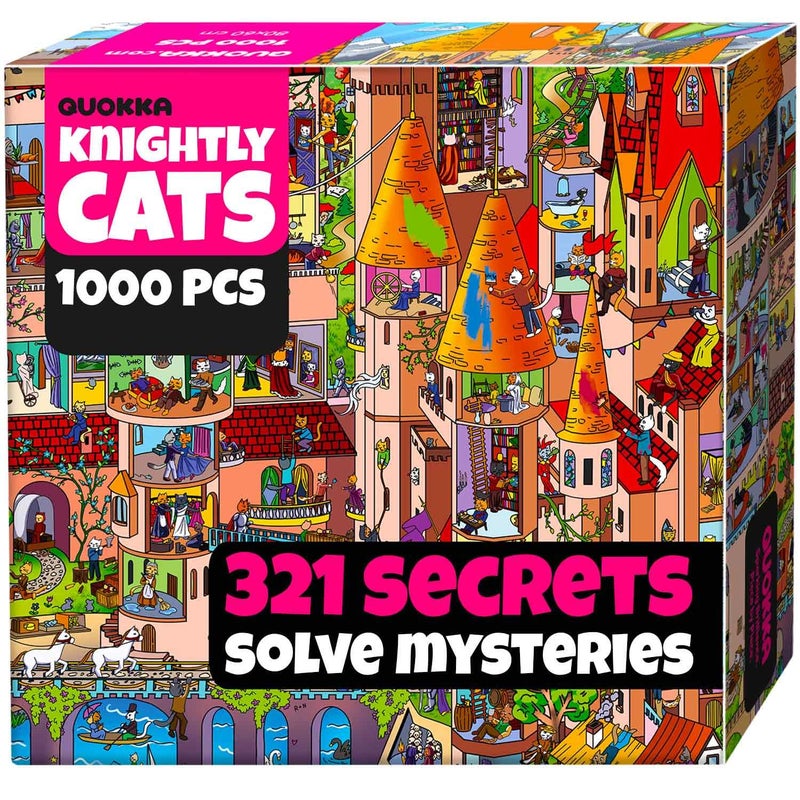 QUOKKA 1000 Piece Jigsaw Puzzle for Adults Knightly Cats  Premium Box Packaging with Extra Fun Challenges  Whimsical Cat Puzzle  Perfect for Relaxation  Creativity  Gift Giving - Image 3