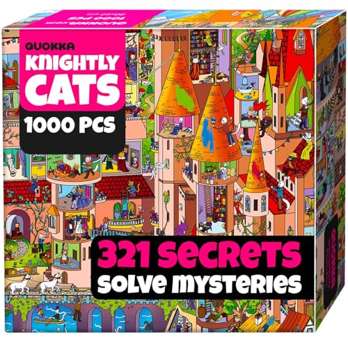 QUOKKA 1000 Piece Jigsaw Puzzle for Adults Knightly Cats  Premium Box Packaging with Extra Fun Challenges  Whimsical Cat Puzzle  Perfect for Relaxation  Creativity  Gift Giving - Image 1