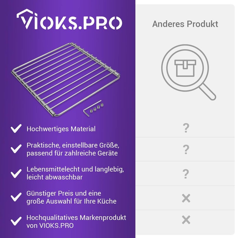 Vioks.pro شبكة شواء من الفولاذ المقاوم للصدأ من Viоks.pro قابلة للتمديد عالمية 230-400 × 230 مم، شبكة فرن قابلة للتوسيع، شبكة شواء من الفولاذ المقاوم للصدأ، شبكة فرن للفرن والطباخ ورف الفرن - Image 5