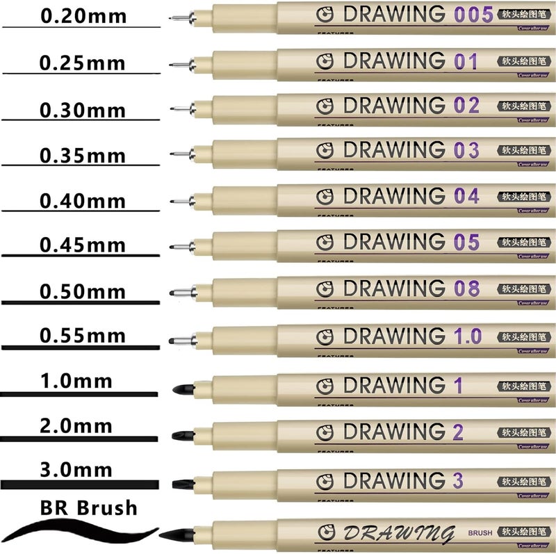 KOUSICOO Muchcute Micro Fineliner Drawing Art Pens: 12 Black Fine Line Waterproof Ink Set Artist Supplies Archival Inking Markers Liner Sketch Outline Anime Gifts Manga Sketching Watercolor Zentangle Kit Stuff - Image 2