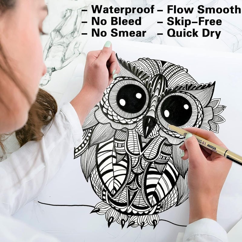 KOUSICOO Muchcute Micro Fineliner Drawing Art Pens: 12 Black Fine Line Waterproof Ink Set Artist Supplies Archival Inking Markers Liner Sketch Outline Anime Gifts Manga Sketching Watercolor Zentangle Kit Stuff - Image 4