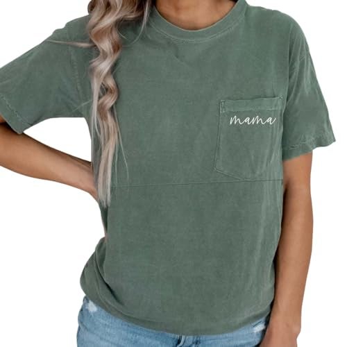 AEARGIV Comfort Colors Breastfeeding Shirts for Women Mama Zipper Nursing Tops Distressed Maternity Tees Pregnancy Clothes with Pocket(M,Green) - Image 3