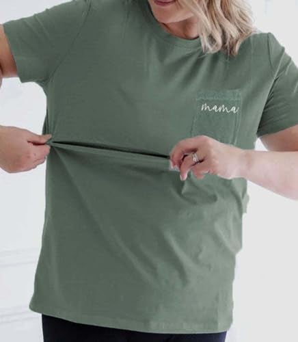 AEARGIV Comfort Colors Breastfeeding Shirts for Women Mama Zipper Nursing Tops Distressed Maternity Tees Pregnancy Clothes with Pocket(M,Green) - Image 2