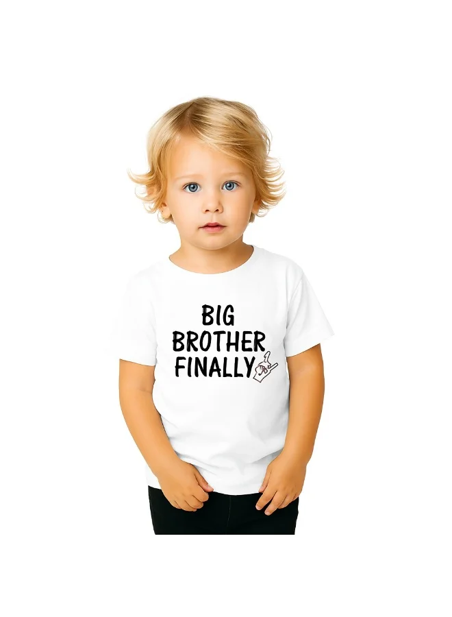 Matching Family Outfits Big Brother Finally T-Shirt | White Cotton Celebration Tee for Kids | Comfortable Everyday Wear | Perfect Gift for Brothers | Family Matching Outfit