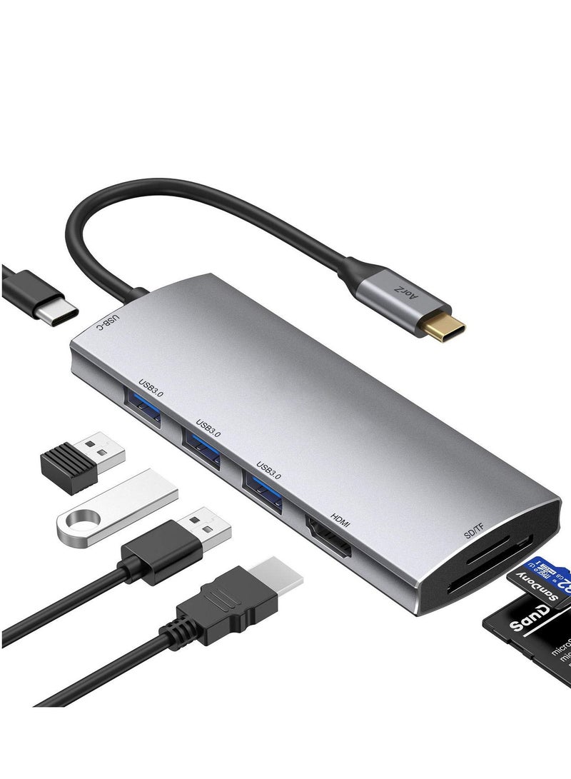 KASTWAVE USB Hub to HDMI Multiport AorZ USB C Dongle Adapter 7 in 1 with 4K HDMI Output 3 USB 3.0 Ports Micro SD Card Reader 100W PD Compatible with MacBook Pro Air HP XPS and More Type C Device - Image 1