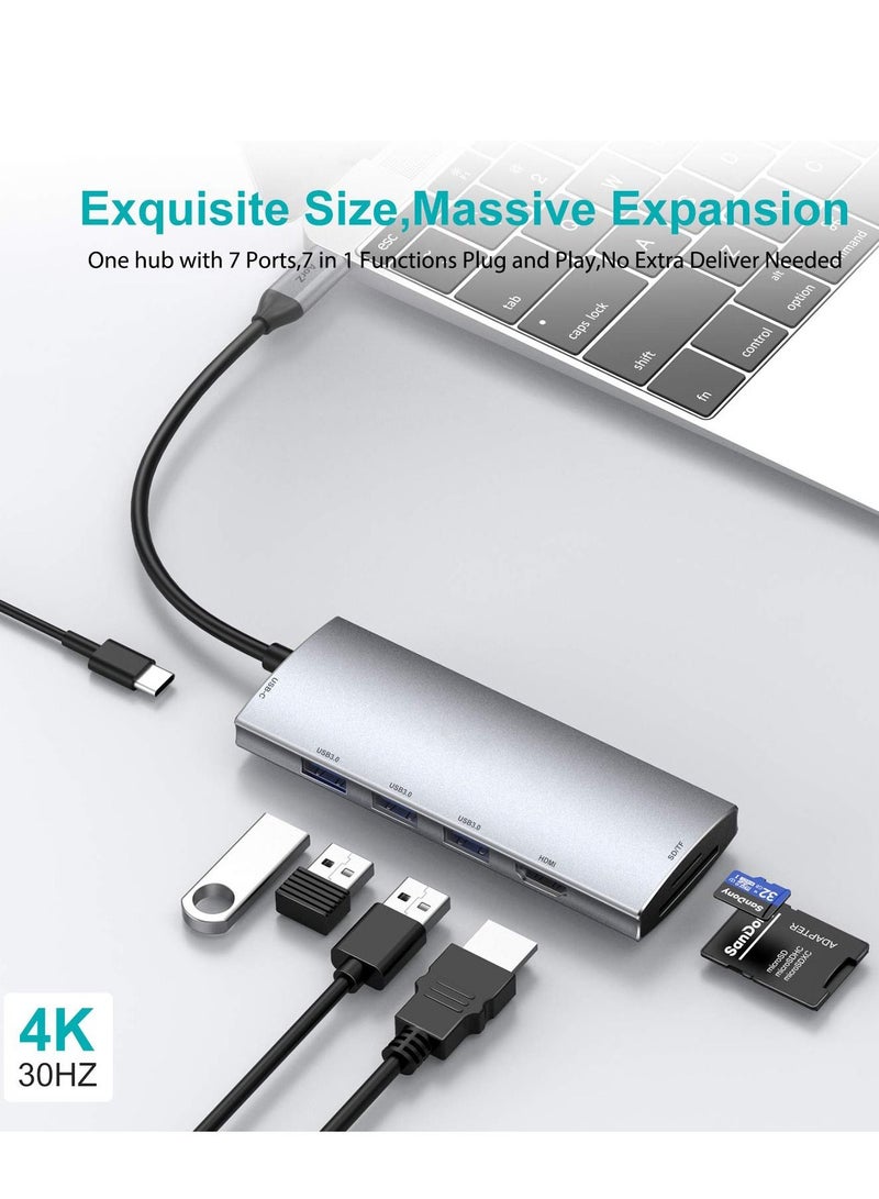 KASTWAVE USB Hub to HDMI Multiport AorZ USB C Dongle Adapter 7 in 1 with 4K HDMI Output 3 USB 3.0 Ports Micro SD Card Reader 100W PD Compatible with MacBook Pro Air HP XPS and More Type C Device - Image 3