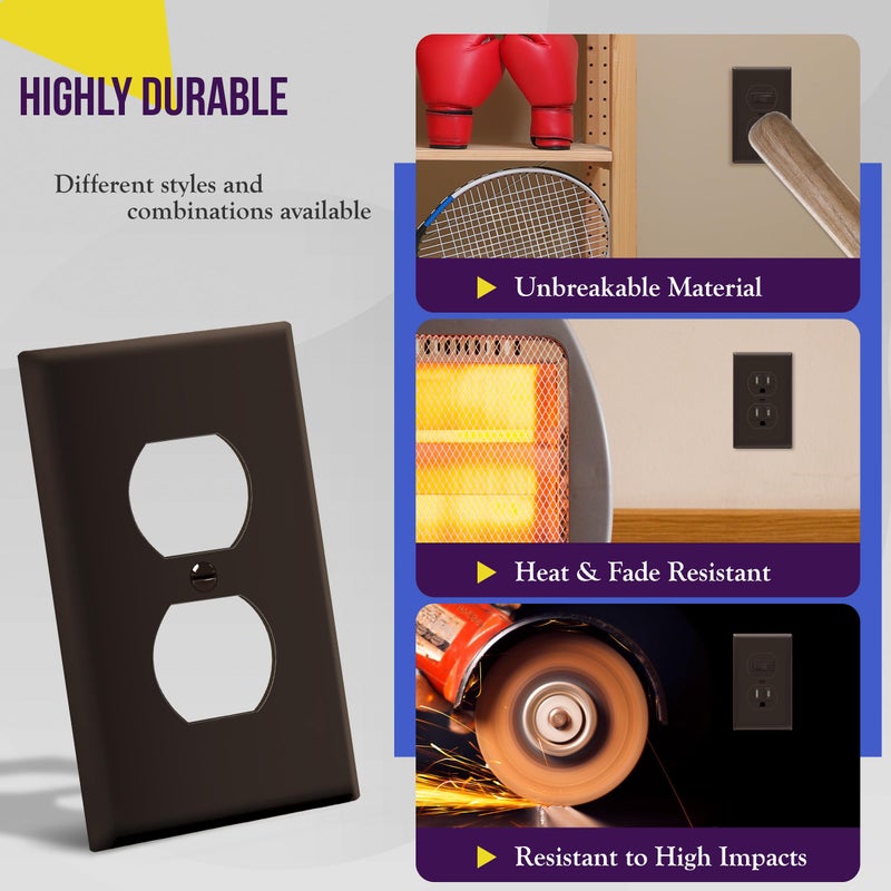 ENERLITES Duplex Receptacle Outlet Wall Plate, Gloss Finish, Size 1-Gang 4.50" x 2.76", Unbreakable Polycarbonate Thermoplastic, UL Listed, 8821-BR, Brown - Image 4