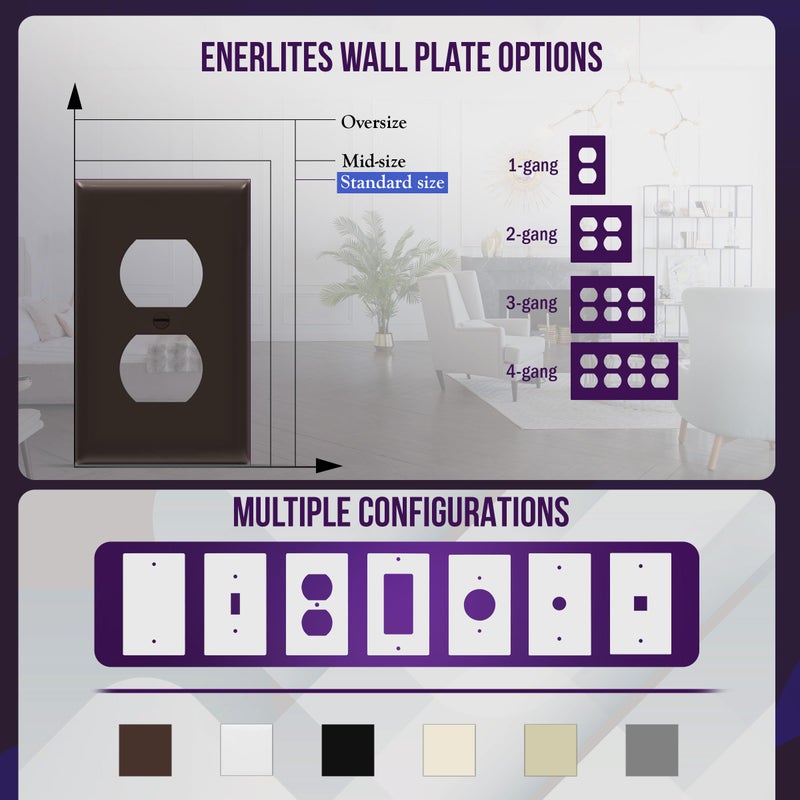 ENERLITES Duplex Receptacle Outlet Wall Plate, Gloss Finish, Size 1-Gang 4.50" x 2.76", Unbreakable Polycarbonate Thermoplastic, UL Listed, 8821-BR, Brown - Image 5